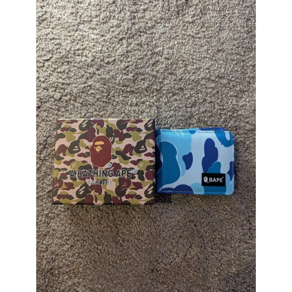 A Bathing Ape BAPE Blue ABC Camo Bifold Wallet Camouflage Canvas Card Holder
